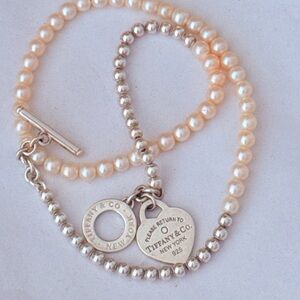 Tiffany & Co. Wrap Bead Bracelet in Silver with Pearls and a Diamond Heart